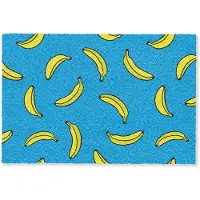 MuchoWow Deurmat 90x60 cm - Droogloopmat Bananen - Geel - Blauw - Print - Mat voor binnen - Schoonloopmat - Deurmatten met print - Inloopmat