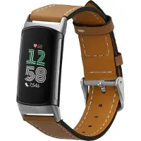 Kwmobile lederen horlogebandje geschikt voor Fitbit Charge 6 / Charge 5 polsband - Echt leren smartwatch bandje - Activity tracker horloge band in lichtbruin