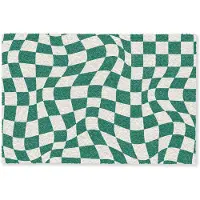 MuchoWow Deurmat 60x40 cm - Droogloopmat Golvende vakjes - Groen - Wit - Abstract - Mat voor binnen - Schoonloopmat - Deurmatten met print - Inloopmat