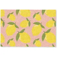 MuchoWow Deurmat 60x40 cm - Droogloopmat Citroenen - Geel - Roze - Patroon - Vruchten - Mat voor binnen - Schoonloopmat - Deurmatten met print - Inloopmat