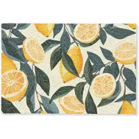 MuchoWow Deurmat 90x60 cm - Droogloopmat Citroenen - Vruchten - Bladeren - Geel - Groen - Beige - Mat voor binnen - Schoonloopmat - Deurmatten met print - Inloopmat