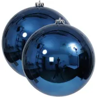 Othmar decorations Grote decoratie kerstbal - 2x - blauw - 18 cm - kunststof - glimmend - kerstversiering - onbreekbare kerstballen