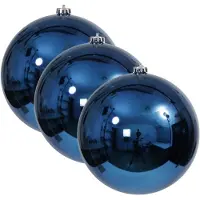 Othmar decorations Grote decoratie kerstbal - 3x - blauw - 18 cm - kunststof - glimmend - kerstversiering - onbreekbare kerstballen
