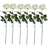 Mica Decorations kunstroos kunstbloemen - 6x - creme wit - 66 cm - boeketten - rozen