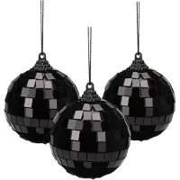 Christmas Decoration discobal kerstbal - 6x - zwart - 10 cm - kunststof