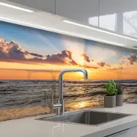 KitchenYeah Keuken achterwand 250x80 cm - Spatscherm zelfklevend Strand - Zonsondergang - Zee - Wolken - Horizon - Muurbeschermer - Spatwand fornuis