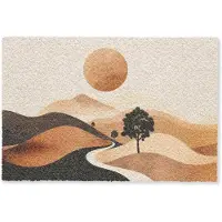 MuchoWow Deurmat 90x60 cm - Droogloopmat Zon - Heuvels - Boom - Abstract - Mat voor binnen - Schoonloopmat - Deurmatten met print - Inloopmat