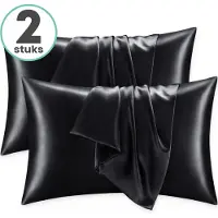 Loti Living Satijnen Kussenslopen - 2 Stuks - Zwart - Zijdezacht & Anti-Pluis - Kussensloop - Voor Glanzend Haar & Stralende Huid - 60x70 cm