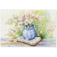 MuchoWow Deurmat 60x40 cm - Droogloopmat Vaas - Delftsblauw - Madeliefjes - Mat voor binnen - Schoonloopmat - Deurmatten met print - Inloopmat