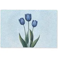 MuchoWow Deurmat 90x60 cm - Droogloopmat Tulpen - Blauw - Bladeren - Mat voor binnen - Schoonloopmat - Deurmatten met print - Inloopmat