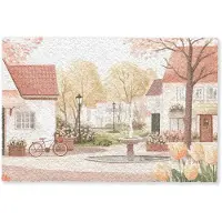 MuchoWow Deurmat 60x40 cm - Droogloopmat Dorpsplein - Fontein - Tulpen - Mat voor binnen - Schoonloopmat - Deurmatten met print - Inloopmat