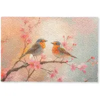MuchoWow Deurmat 90x60 cm - Droogloopmat Roodborstjes - Sierlijk - Bloesemtak - Mat voor binnen - Schoonloopmat - Deurmatten met print - Inloopmat