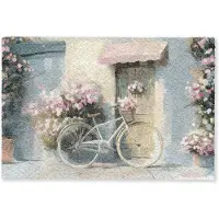 MuchoWow Deurmat 60x40 cm - Droogloopmat Fiets - Pastelkleuren - Bloemen - Mat voor binnen - Schoonloopmat - Deurmatten met print - Inloopmat