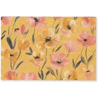 MuchoWow Deurmat 90x60 cm - Droogloopmat Bloemen - Geschilderd - Geel - Mat voor binnen - Schoonloopmat - Deurmatten met print - Inloopmat