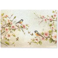 MuchoWow Deurmat 60x40 cm - Droogloopmat Takken - Bloemen - Vogeltjes - Roze - Mat voor binnen - Schoonloopmat - Deurmatten met print - Inloopmat