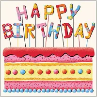Ambiente Tafel diner/lunch servetten - happy birthday verjaardag taart print - 33 x 33 cm - 60x stuks