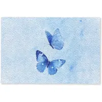 MuchoWow Deurmat 90x60 cm - Droogloopmat Vlinders - Sierlijk - Blauw - Mat voor binnen - Schoonloopmat - Deurmatten met print - Inloopmat