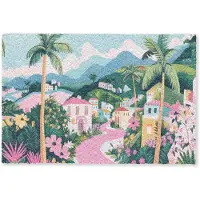 MuchoWow Deurmat 60x40 cm - Droogloopmat Kleurrijk - Huizen - Heuvels - Roze - Mat voor binnen - Schoonloopmat - Deurmatten met print - Inloopmat