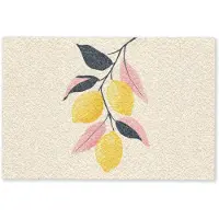 MuchoWow Deurmat 90x60 cm - Droogloopmat Citroenen - Felgeel - Tak - Bladeren - Mat voor binnen - Schoonloopmat - Deurmatten met print - Inloopmat