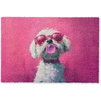 MuchoWow Deurmat 90x60 cm - Droogloopmat Pink - Hond - Bubbel - Mat voor binnen - Schoonloopmat - Deurmatten met print - Inloopmat