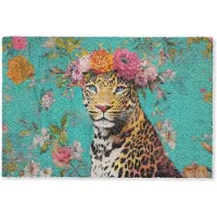 MuchoWow Deurmat 90x60 cm - Droogloopmat Luipaard - Bloemen - Kroon - Mat voor binnen - Schoonloopmat - Deurmatten met print - Inloopmat