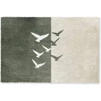 MuchoWow Deurmat 90x60 cm - Droogloopmat Japandi - Vogel - Groen - Mat voor binnen - Schoonloopmat - Deurmatten met print - Inloopmat
