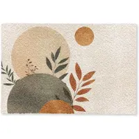 MuchoWow Deurmat 60x40 cm - Droogloopmat Vormen - Rond - Bladeren - Beige - Mat voor binnen - Schoonloopmat - Deurmatten met print - Inloopmat