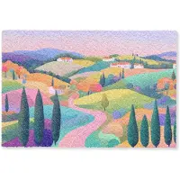 MuchoWow Deurmat 90x60 cm - Droogloopmat Landschap - Paars - Pastel - Huizen - Mat voor binnen - Schoonloopmat - Deurmatten met print - Inloopmat