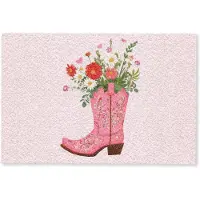 MuchoWow Deurmat 60x40 cm - Droogloopmat Cowboylaarzen - Roze - Boeket - Bloemen - Mat voor binnen - Schoonloopmat - Deurmatten met print - Inloopmat