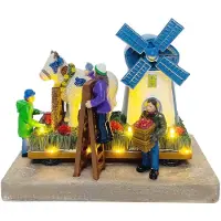 Santaville Flower Parade with Cow at the Mill with LED polyresin 19cm