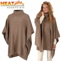 Heat Essentials - Poncho - Poncho Dames Omslagdoek - Taupe Melange - Gebreide Dames Poncho met Col