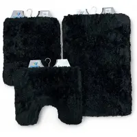 Wicotex - Badmat set - Badmat - Toiletmat - Bidetmat uni Bergen Zwart - Antislip onderkant - WC mat met uitsparing - Fluffy zacht