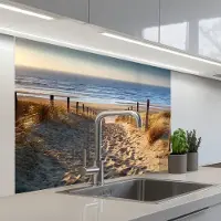 KitchenYeah Keuken achterwand 100x80 cm - Spatscherm zelfklevend Strand - Zee - Nederland - Duinen - Zon - Muurbeschermer - Spatwand fornuis