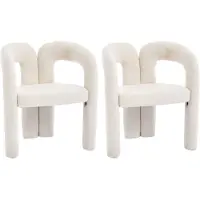 Merax Teddy Bouclé Stoelen Set van 2 – Beige – Fauteuils met Armleuningen – 61×52×71 cm – 150 kg