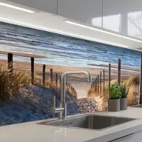 KitchenYeah Keuken achterwand 250x60 cm - Spatscherm zelfklevend Zand - Strand - Duin - Zee - Zomer - Muurbeschermer - Spatwand fornuis