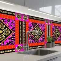 KitchenYeah Keuken achterwand 250x80 cm - Spatscherm zelfklevend Bloemen - Ketting - Panterprint - Goud - Patroon - Muurbeschermer - Spatwand fornuis