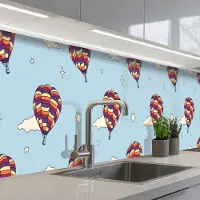 KitchenYeah Keuken achterwand 350x60 cm - Spatscherm zelfklevend Design - Vintage - Luchtballon - Muurbeschermer - Spatwand fornuis