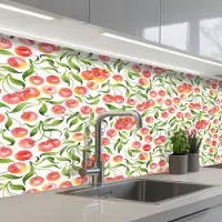 KitchenYeah Keuken achterwand 250x80 cm - Spatscherm zelfklevend Patroon - Kersen - Wit - Muurbeschermer - Spatwand fornuis
