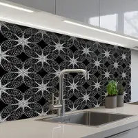 KitchenYeah Keuken achterwand 100x60 cm - Spatscherm zelfklevend Kompas - Patronen - Zwart Wit - Muurbeschermer - Spatwand fornuis