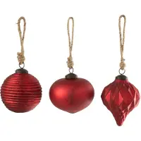 J-Line kerstbal Geoxideerd - glas - rood - set van 3