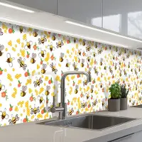 KitchenYeah Keuken achterwand 500x80 cm - Spatscherm zelfklevend Honing - Bij - Bloemen - Patronen - Lente - Muurbeschermer - Spatwand fornuis