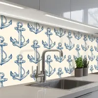 KitchenYeah Keuken achterwand 250x80 cm - Spatscherm zelfklevend Vintage - Anker - Strand - Zee - Patronen - Muurbeschermer - Spatwand fornuis