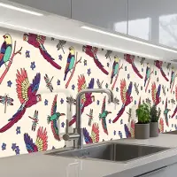 KitchenYeah Keuken achterwand 400x60 cm - Spatscherm zelfklevend Patronen - Vintage - Vogels - Muurbeschermer - Spatwand fornuis