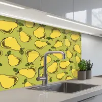 KitchenYeah Keuken achterwand 80x60 cm - Spatscherm zelfklevend Peer - Fruit - Vintage - Patronen - Muurbeschermer - Spatwand fornuis