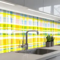 KitchenYeah Keuken achterwand 250x60 cm - Spatscherm zelfklevend Geel - Patroon - Zomer - Muurbeschermer - Spatwand fornuis