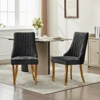 Merax Set van 2 Eetkamerstoelen - Chenille Stoffen Gestoffeerde Stoelen - Comfortabele Hoge Rugleuning - Zwarte Stoelen met Gouden Roestvrijstalen Poten - 65x50x95 cm