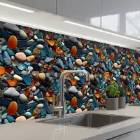 KitchenYeah Keuken achterwand 400x80 cm - Spatscherm zelfklevend Glasachtig - Levendige - Stenen - Muurbeschermer - Spatwand fornuis