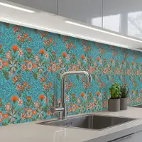 KitchenYeah Keuken achterwand 500x60 cm - Spatscherm zelfklevend Bohemian - Bloemen - Oranje - Retro - Design - Muurbeschermer - Spatwand fornuis