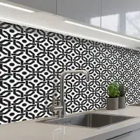 KitchenYeah Keuken achterwand 150x60 cm - Spatscherm zelfklevend Zwart - Geometrie - Design - Muurbeschermer - Spatwand fornuis