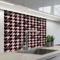 KitchenYeah Keuken achterwand 100x80 cm - Spatscherm zelfklevend Plaid - Patroon - Zwart - Roze - Muurbeschermer - Spatwand fornuis